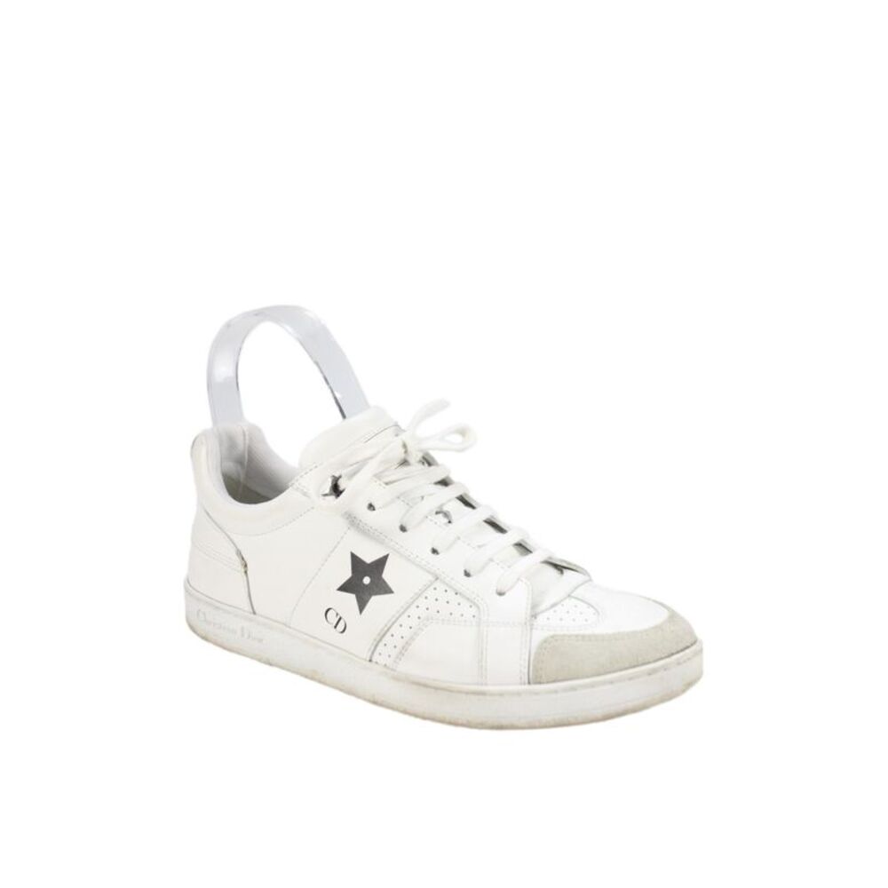 Christian Dior Womens Lace Up Perforated Leather CD Star Sneakers White Size 36